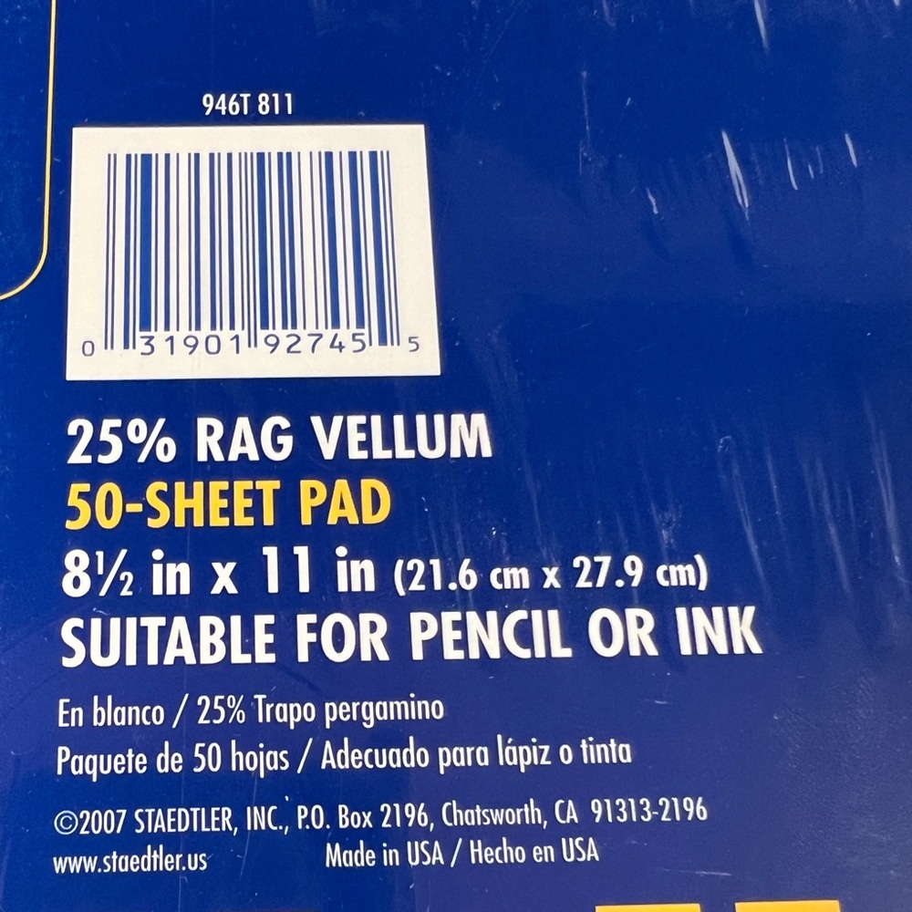 Staedtler Vellum Pad 50 Sheets 8-1/2"x11" - Picture 2 of 3